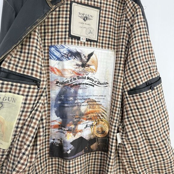 Top Gun Leather Jacket Mens XXL Distressed Moto Aviator Vintage Aviation - Picture 16 of 16